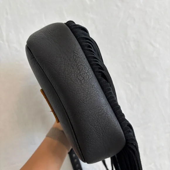 Montana West black leather Fringe Mariposa silver turquoise cross body bag purse - Picture 16 of 16